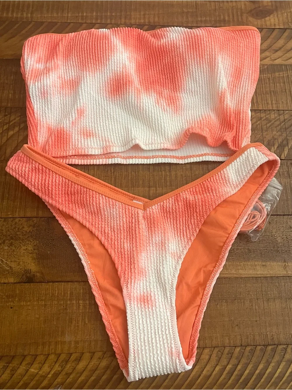 NWT Aerie FULL SET Crinkle Longline Bandeau Top + Voop Cheeky Bottom Orange 🍊 M